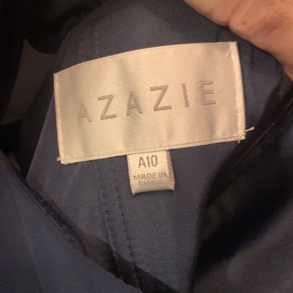 NWT Azazie Sz A10 Navy Dress W Sheer Jacket- Jeweled Pin and Zipper Garment Bag - Picture 9 of 14